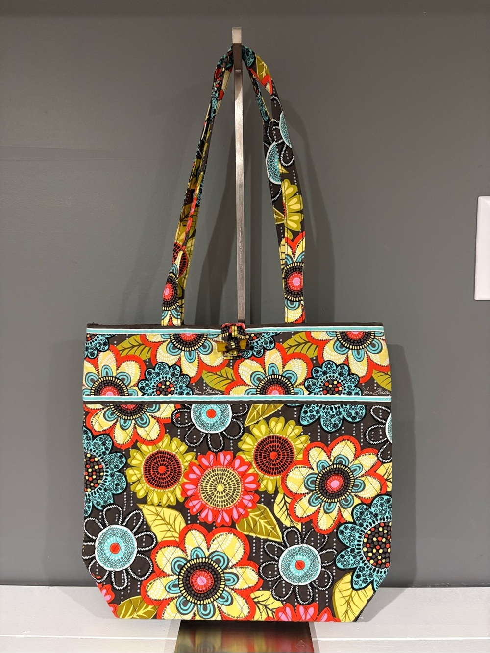 Vera Bradley Bright Floral Print Tote in Yellow, Red, Turquoise and Brown